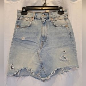 Zara Womens A Line Denim Skirt, Distressed Flat Front Pockets Blue Sz 26